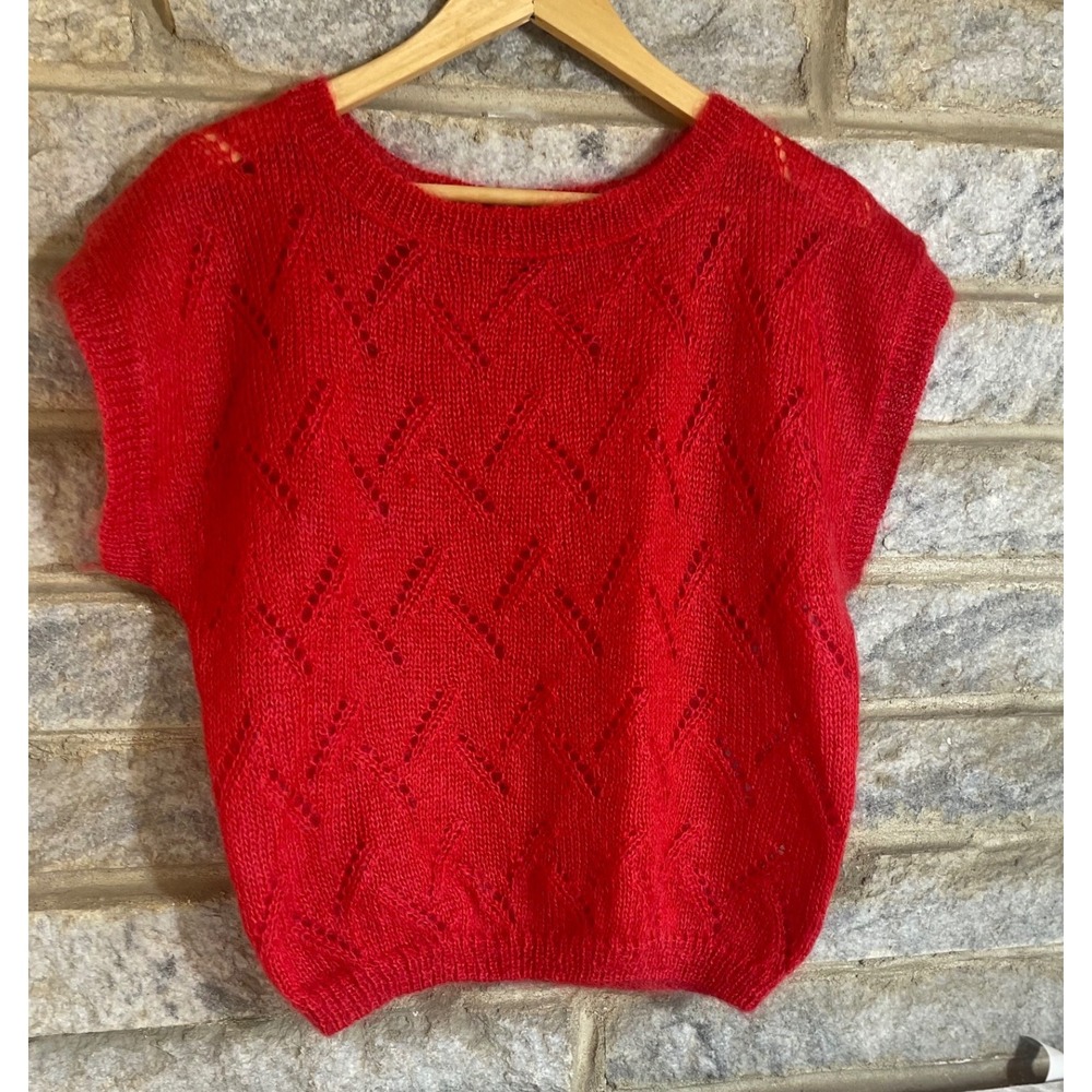 Vintage Renee Tener for Jeanne Pierre Red Mohair Blend Pointelle Sweater Vest M